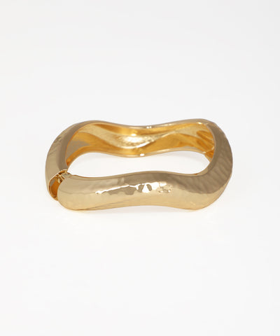 Gold-tone bangle kada with wavy, hammered texture and hinge closure
