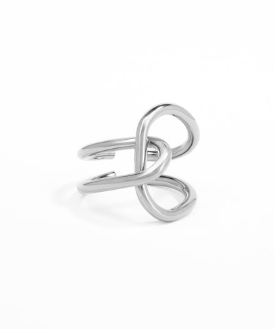 Silver infinity ring on a white background