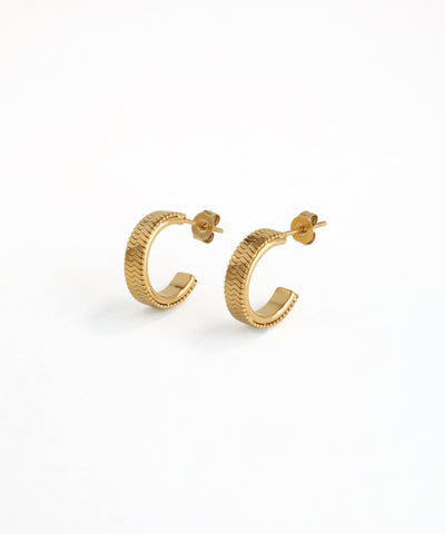 Gold hoop earrings on a white background