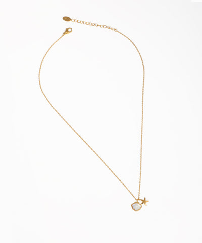 Gold-tone necklace with iridescent shell and small star charm