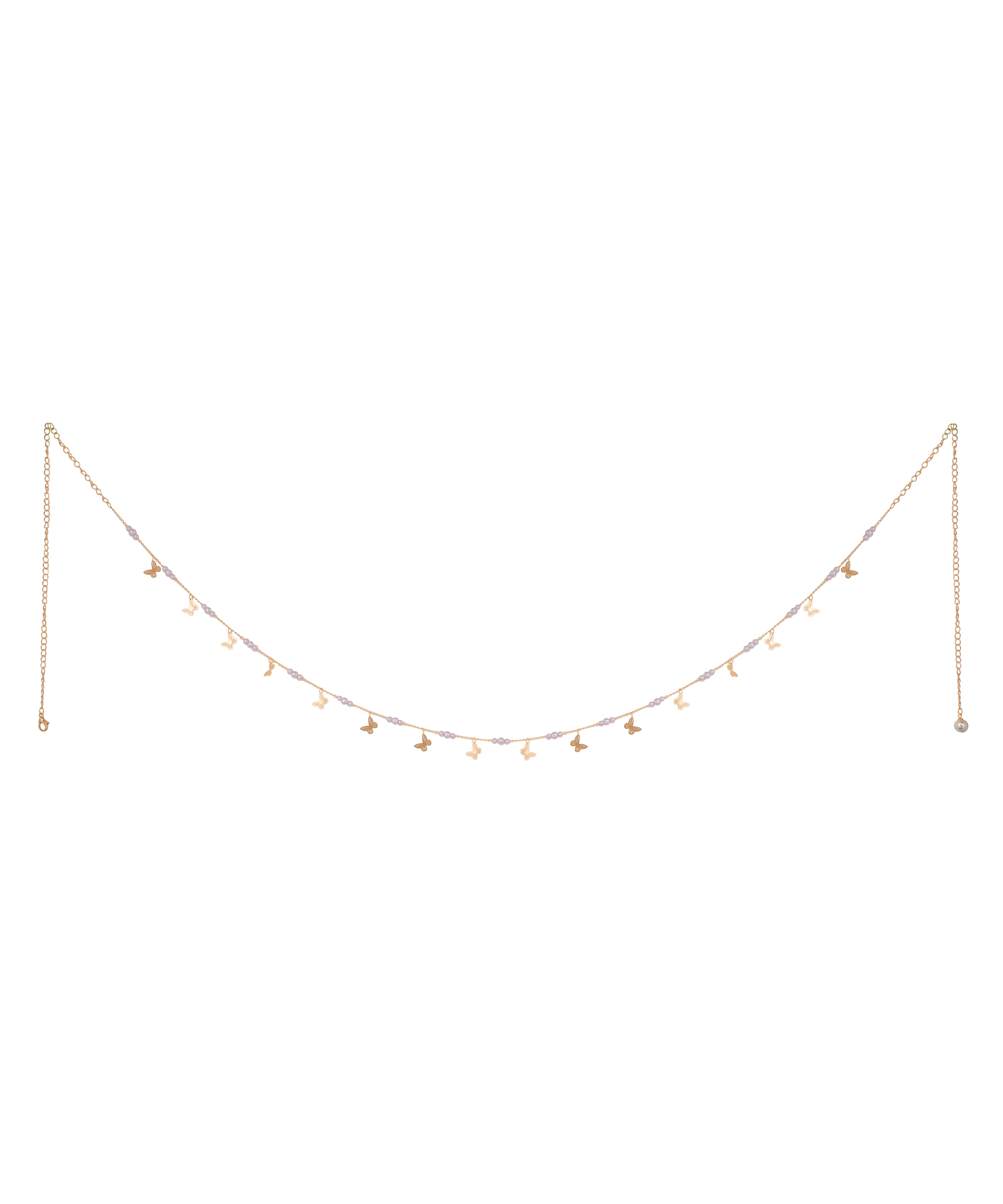 Gold-tone waist chain with butterfly charms and glass beads