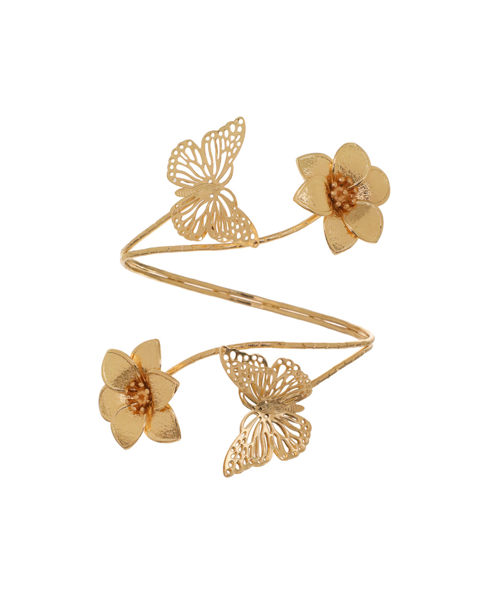 Gold-tone arm cuff with sculpted butterflies and flowers