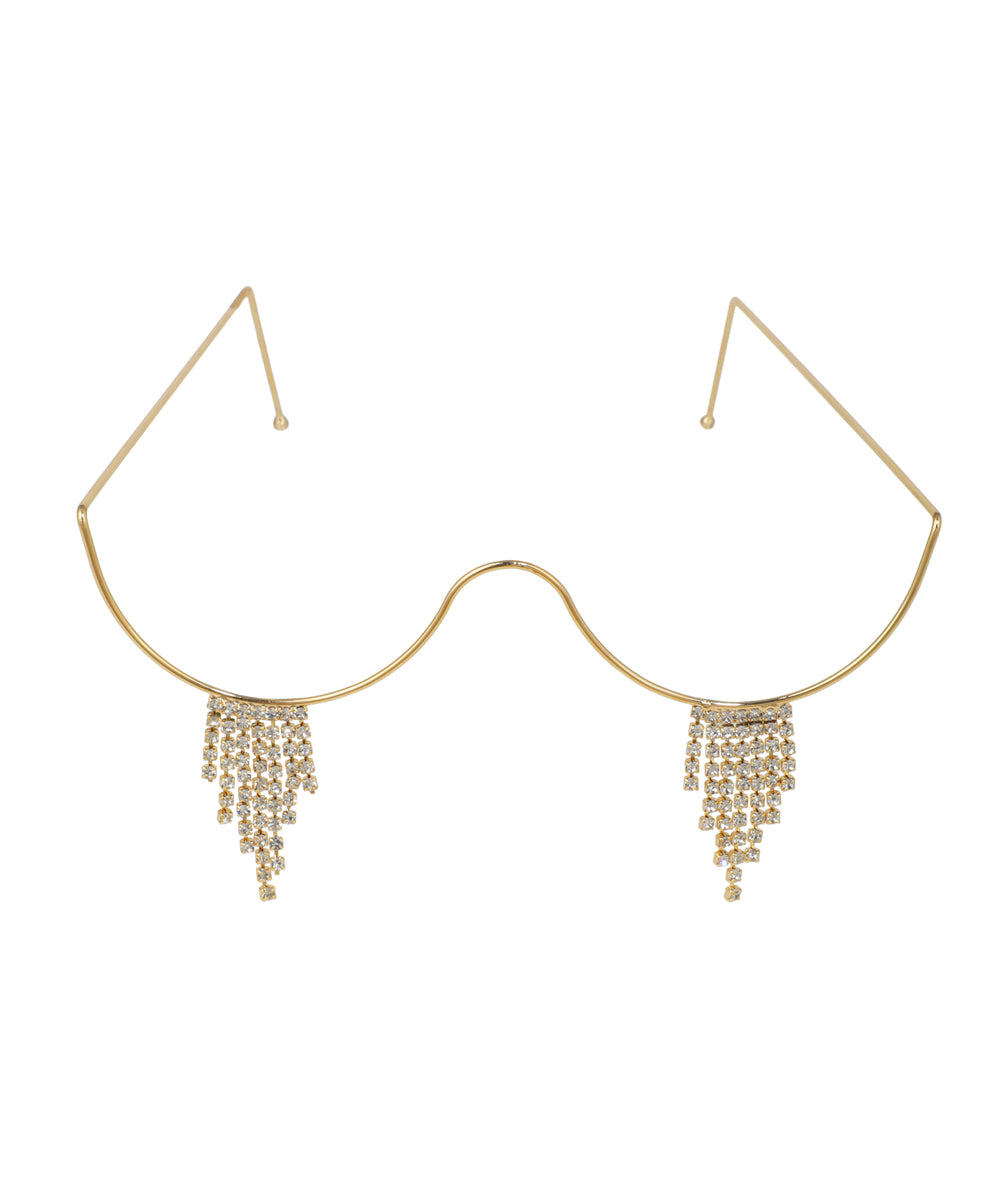Gold-tone facelet with clear crystal fringe details hanging below the wire frame