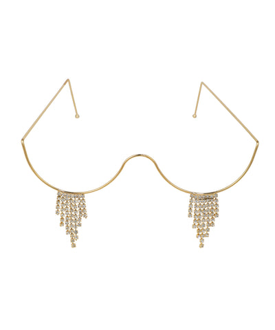 Gold-tone facelet with clear crystal fringe details hanging below the wire frame