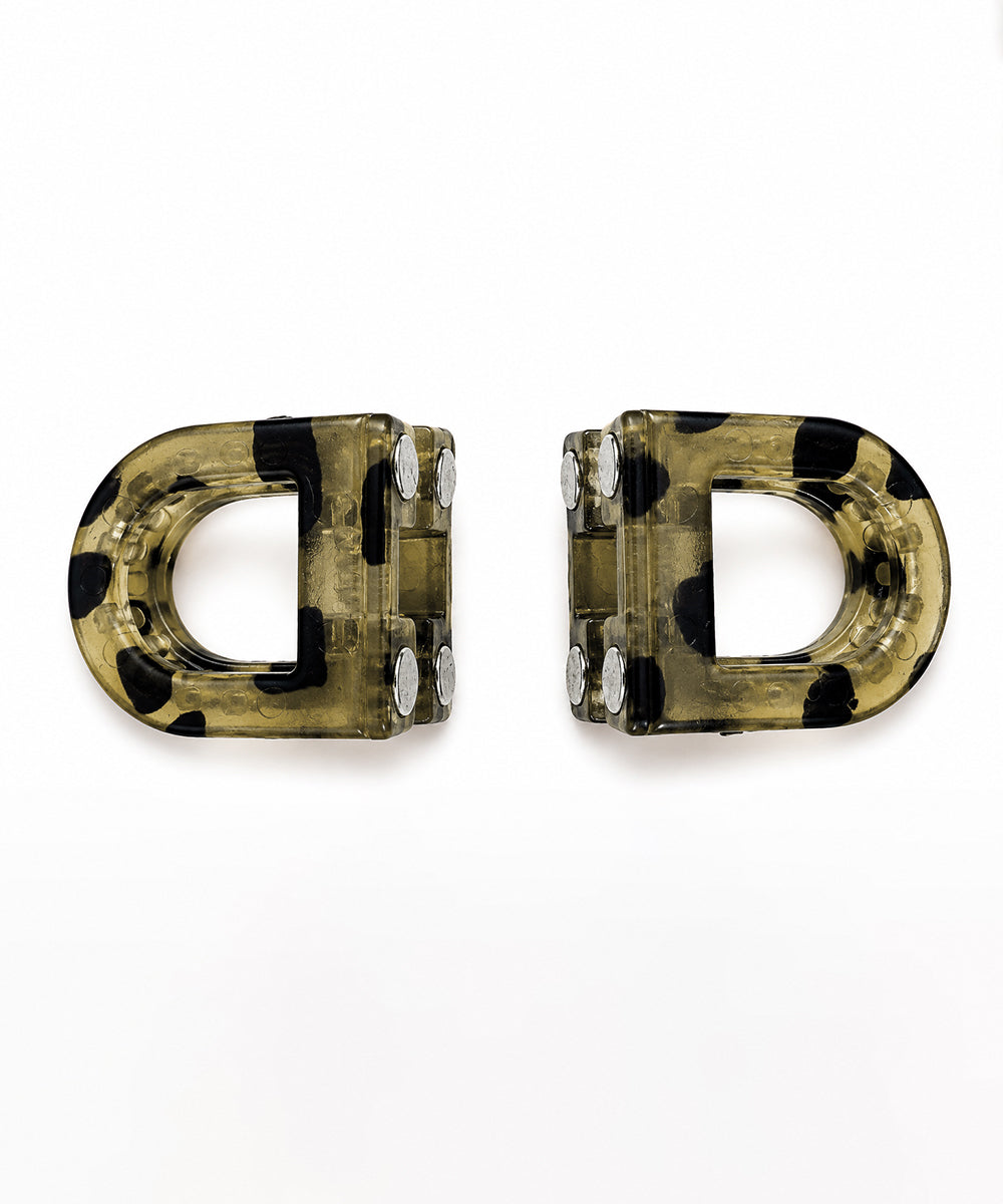 Translucent resin magnetic hair clip with black leopard print design