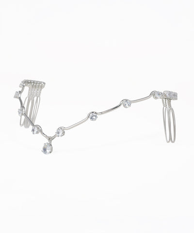 Silver-tone tiara with wavy design and scattered clear round and drop accents