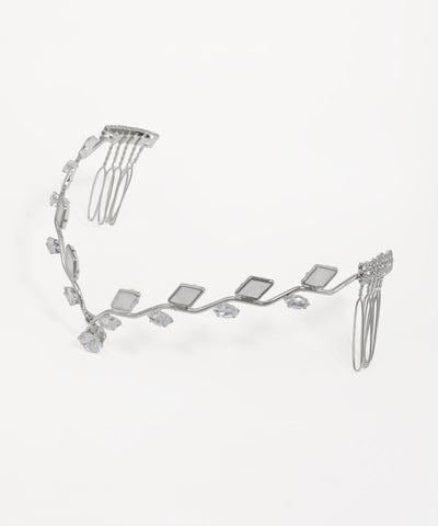 Rhodium finish tiara with clear CZ stones and rectangular accents