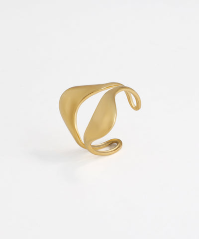 Gold-tone open ring with a sculptural wave design and smooth, matte finish.
