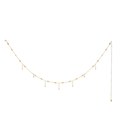 Gold-tone waist chain with marquise links and dangling faux pearls