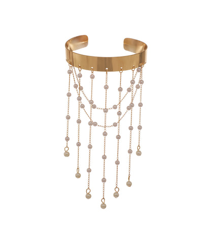 Gold-tone arm cuff with cascading faux pearl chains