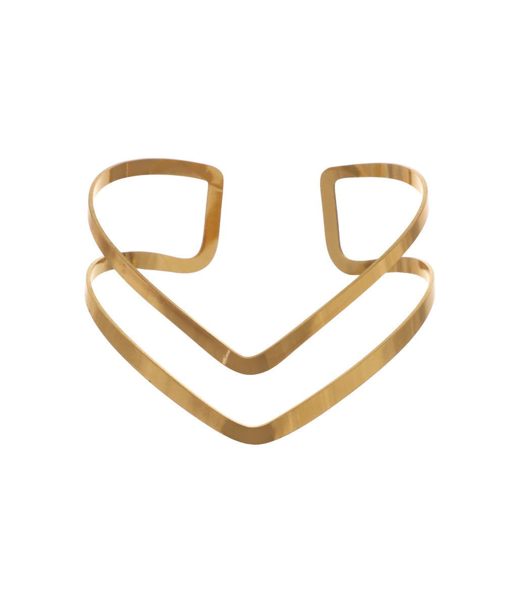 Gold-tone arm cuff with open V-shape double band design