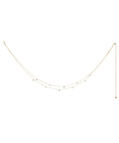 Gold-tone waist chain with clear round stone drops on a dual layered chain