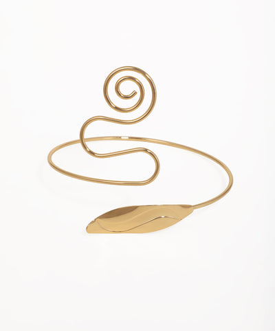 Gold-tone arm cuff with spiral and leaf design