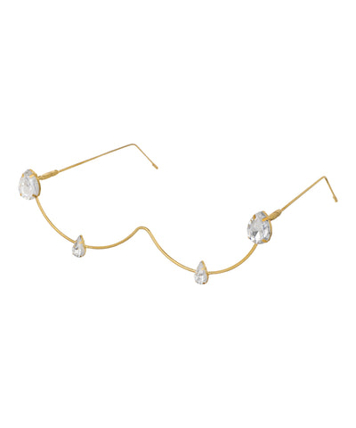 Gold-tone Facelet with wavy design and clear pear-shaped stones