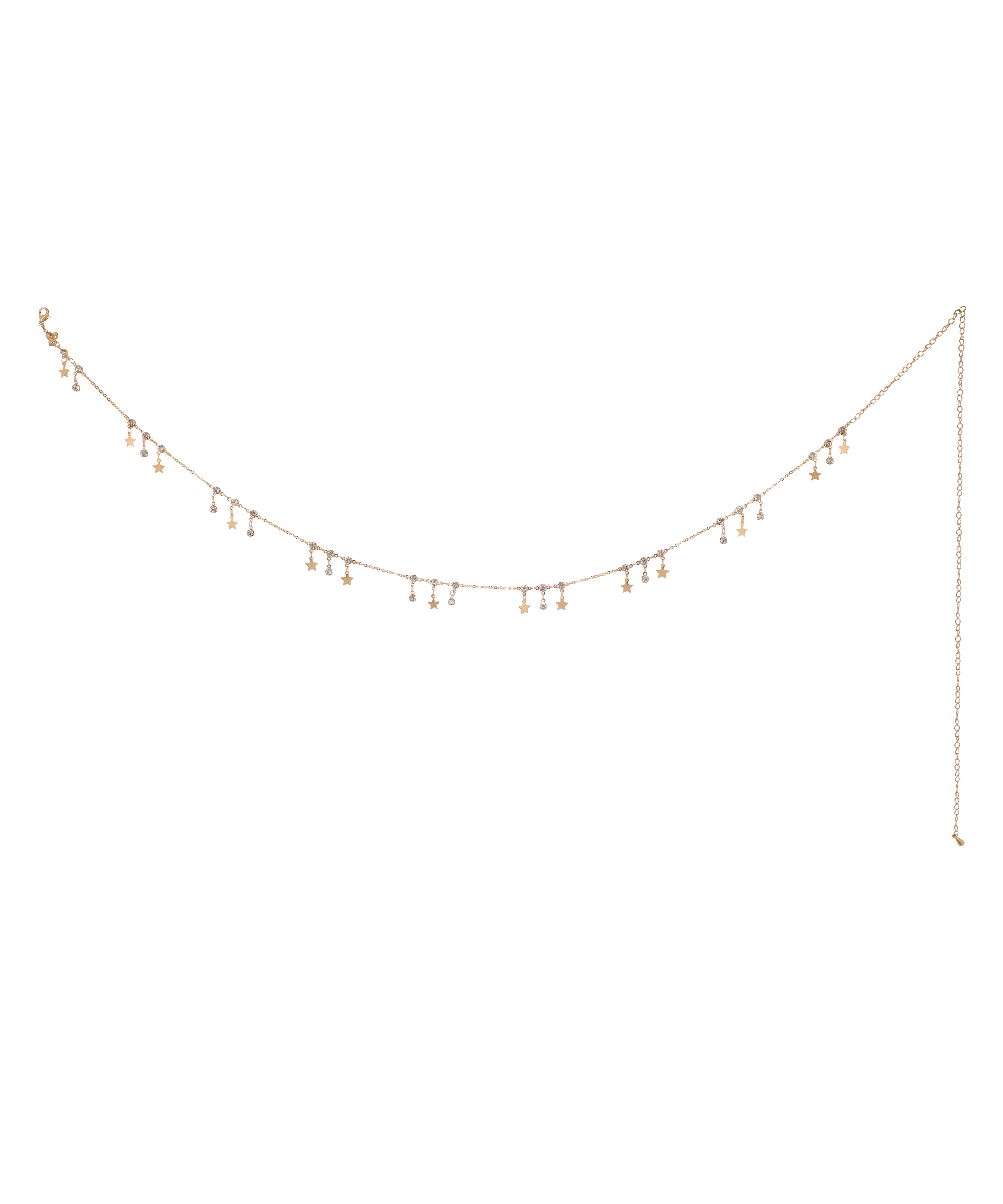 Gold-tone waist chain with star charms and clear stones