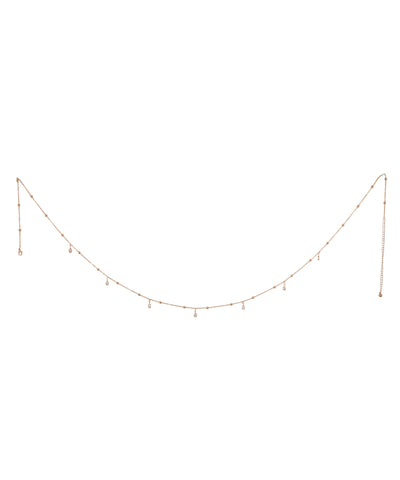 Rose-gold-tone waist chain with small beads and clear teardrop dangle stones