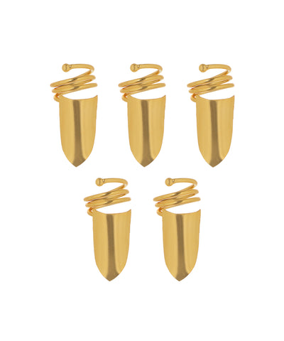 Gold-tone nail rings set with sleek shield design and spiral wrap detail