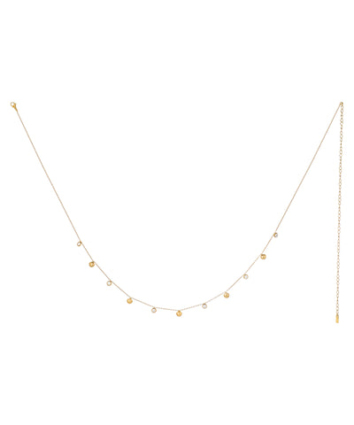 Gold-tone waist chain with alternating round beads and clear CZ stone dangle charms