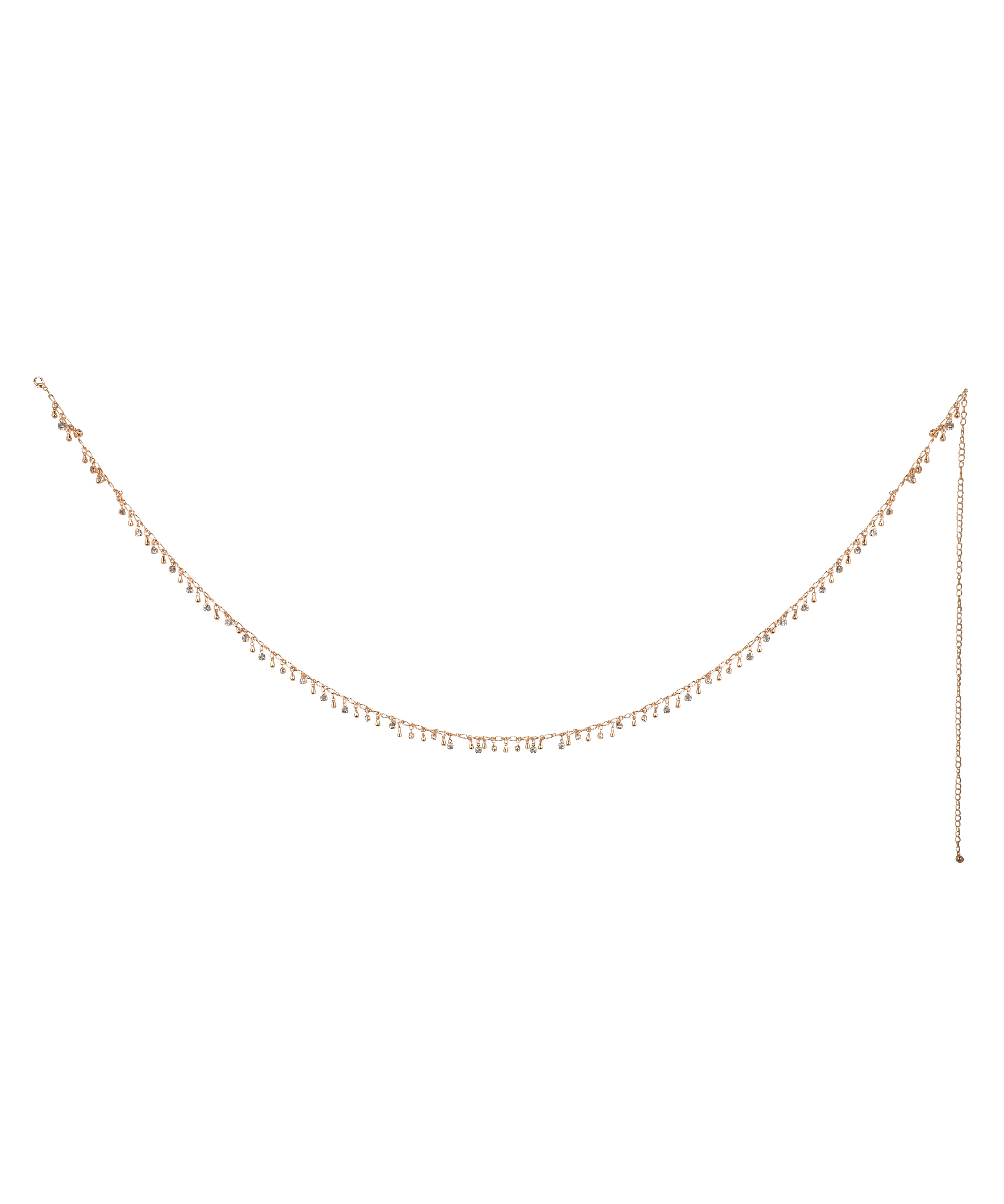 Gold-tone waist chain with delicate shimmer stone details and adjustable length