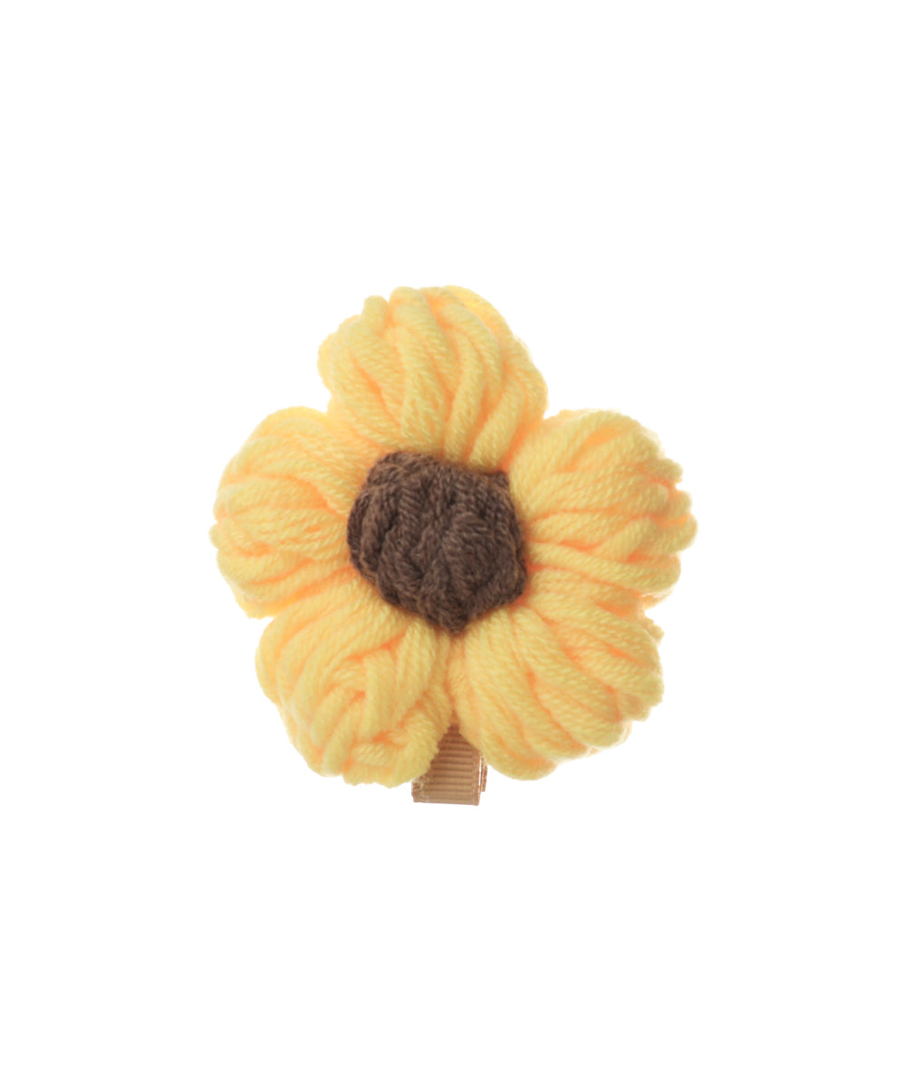 Yellow crochet flower hair clip with brown center