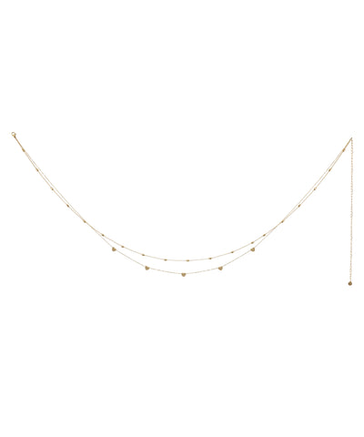 Gold-tone layered waist chain with small heart charms and round beads