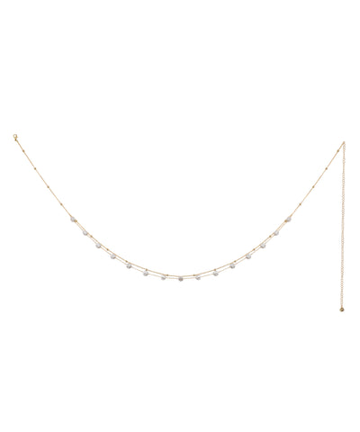 Gold-tone double layer waist chain with spaced clear stones
