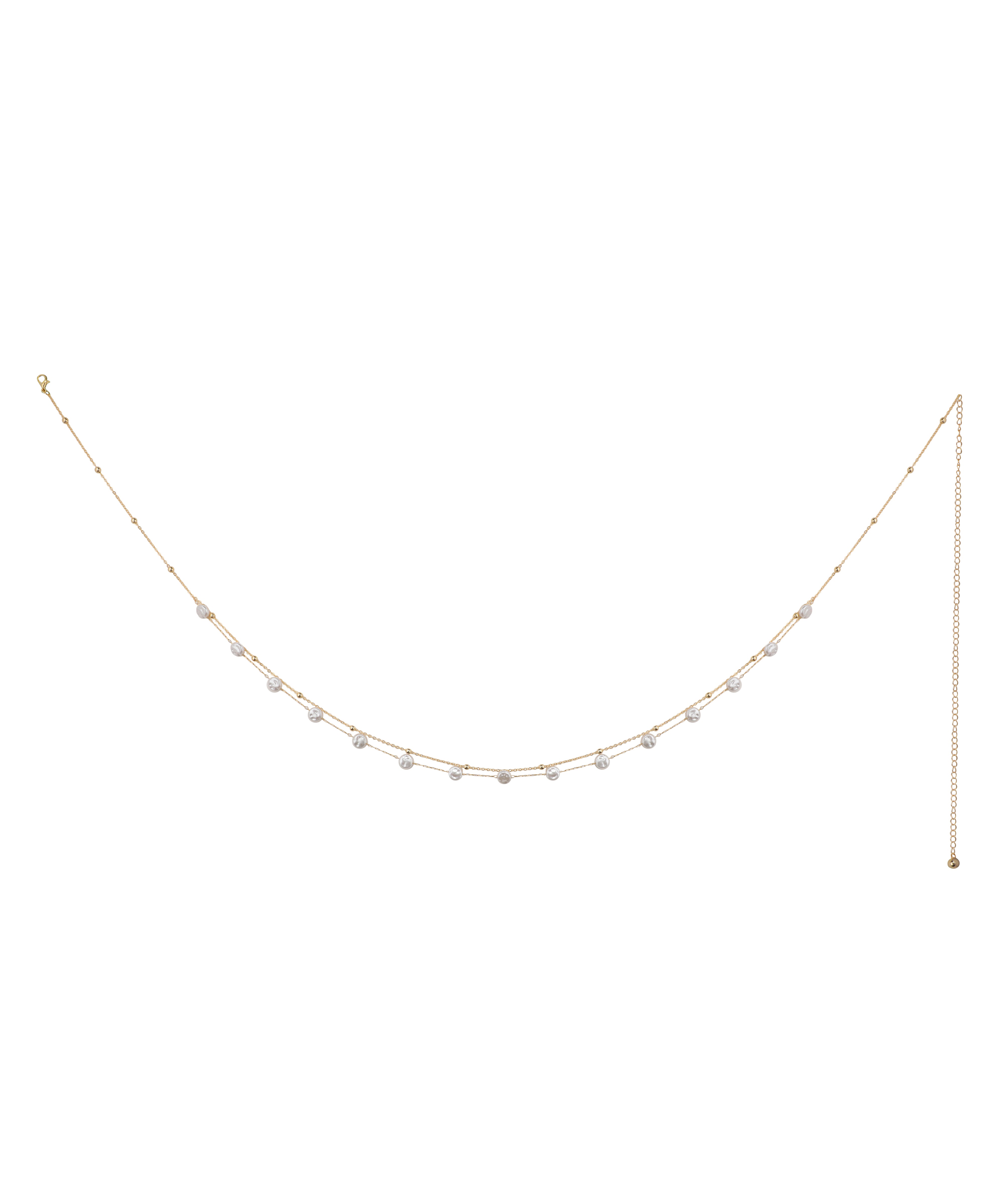 Gold-tone double layer waist chain with spaced clear stones