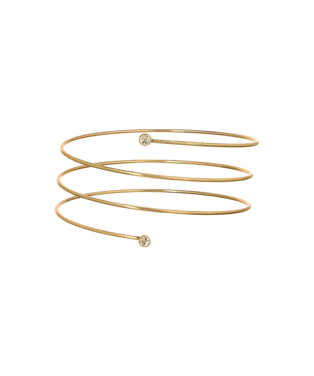 Gold-tone spiral arm cuff with two clear round stones