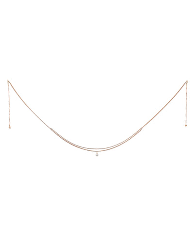 Rose-gold-tone waist chain with delicate double layers and faux pearl drop