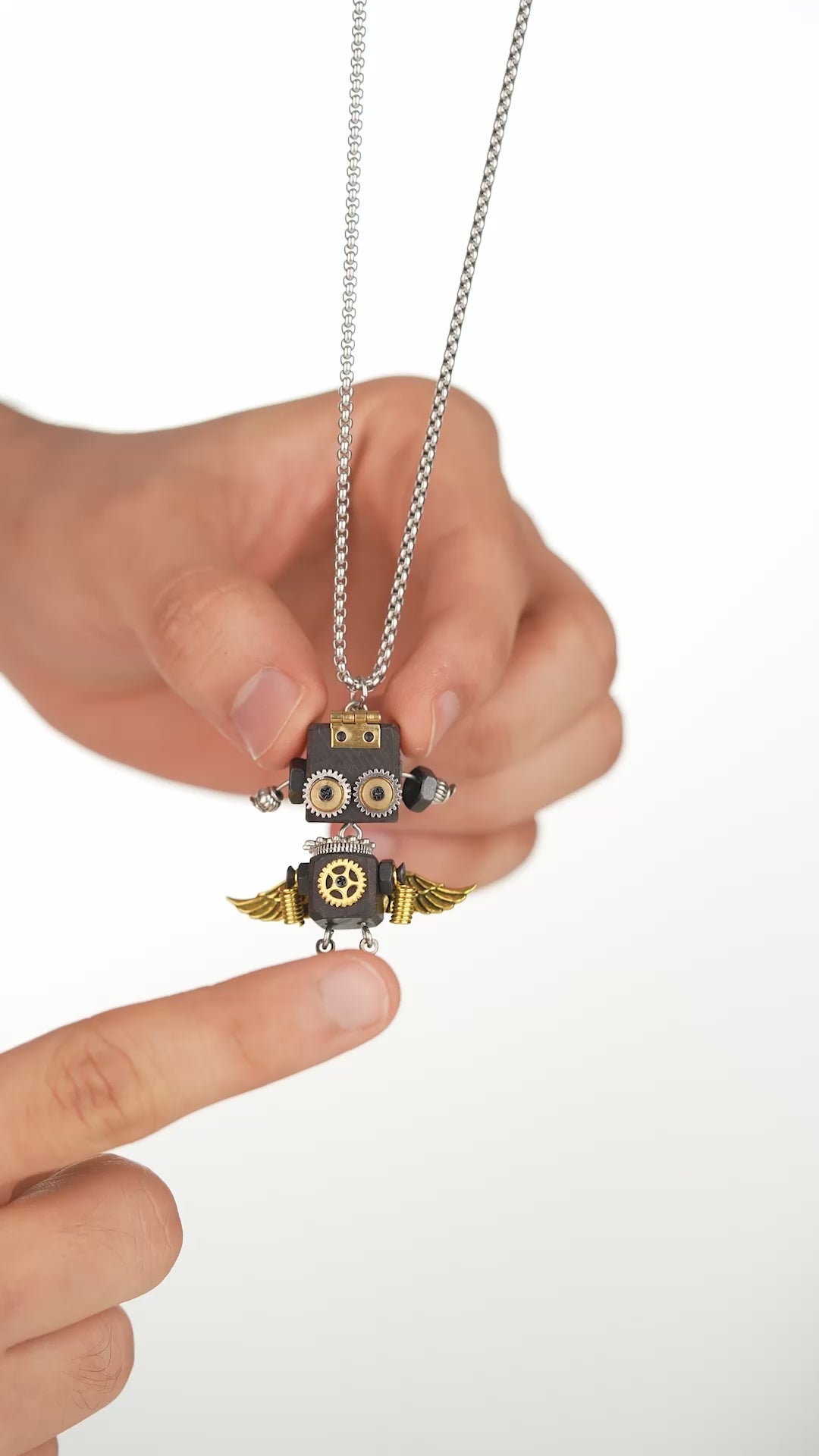 Load video: Robot Gearwing Pendant Necklace | Stylika