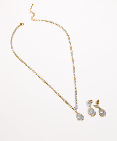 Teardrop Pendant Sparkle Chain Necklace Set | Stylika