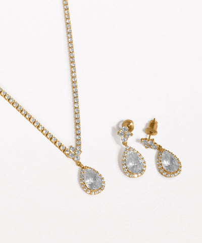 Teardrop Pendant Sparkle Chain Necklace Set | Stylika